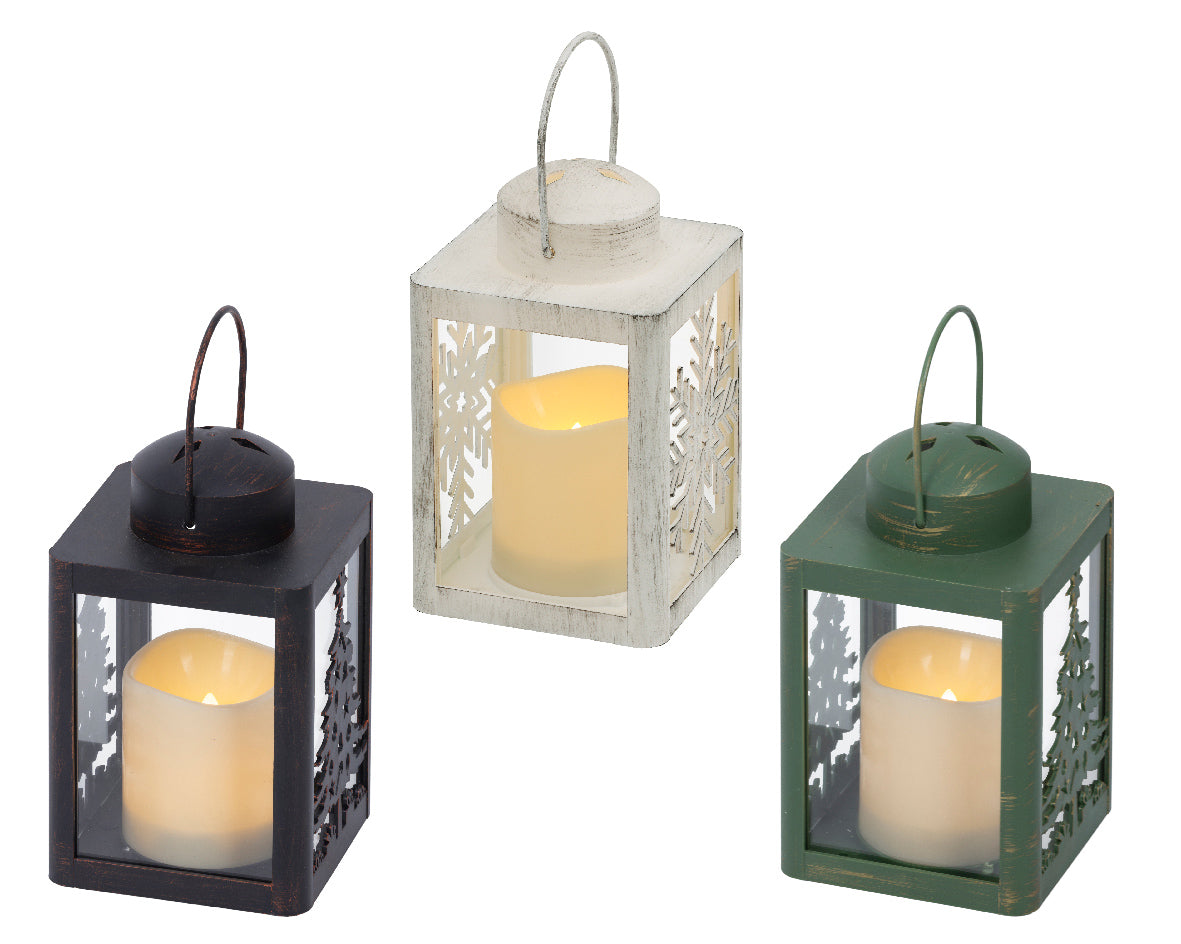 Light Up Flame Effect Indoor or Outdoor Candle Lantern - 17cm