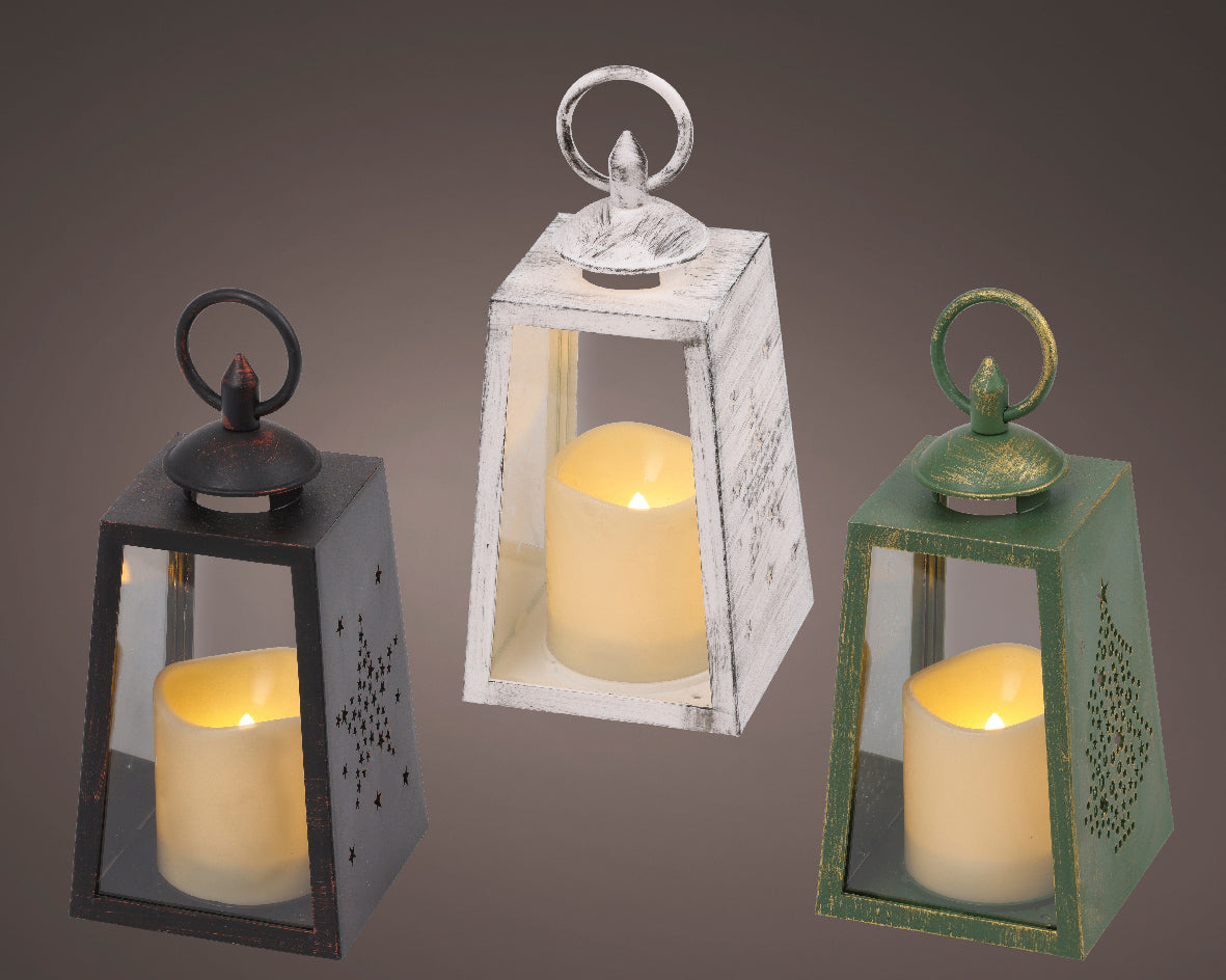 Light Up Tapered Flame Effect Indoor or Outdoor Candle Lantern - 23cm