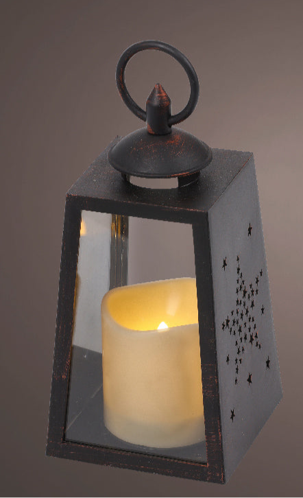 Light Up Tapered Flame Effect Indoor or Outdoor Candle Lantern - 23cm