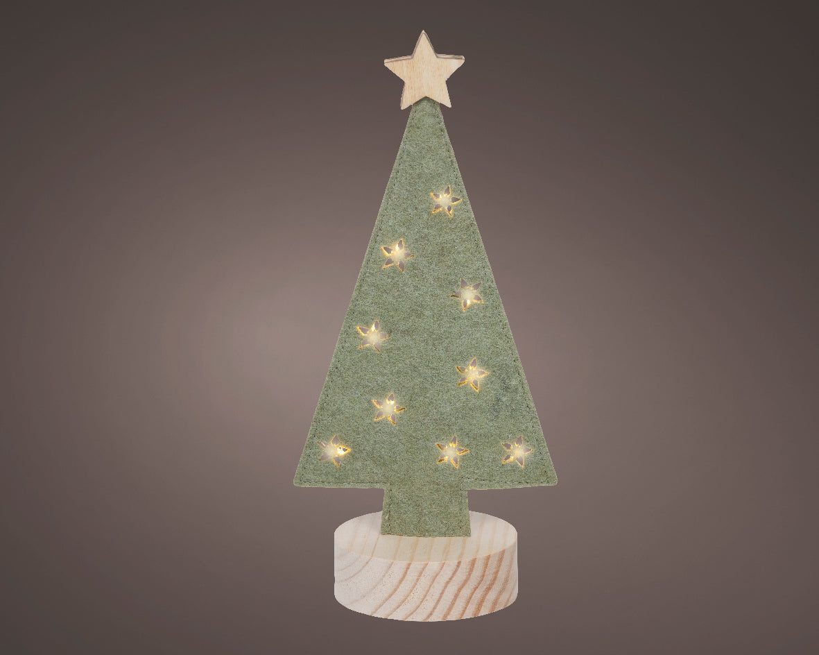 Wooden Warm White Light Up Felt Star-Topped Christmas Tree - 28cm