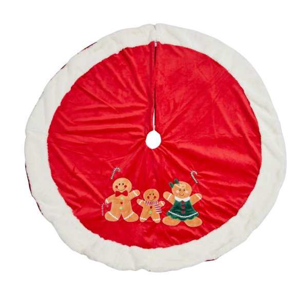 Red & White Gingerbread Family Christmas Tree Skirt