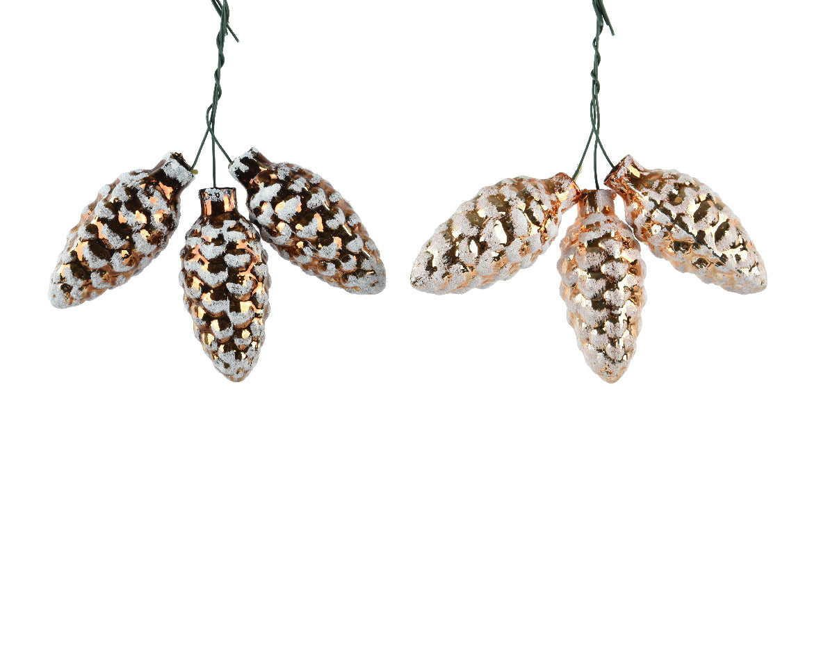 Glitter Pinecone on Wire Frosted Copper or Brown - Set of 3