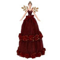 Gisela Graham - Burgundy Tree Top Fairy with Dahlia Bands - 28cm