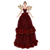 Gisela Graham - Burgundy Tree Top Fairy with Dahlia Bands - 28cm