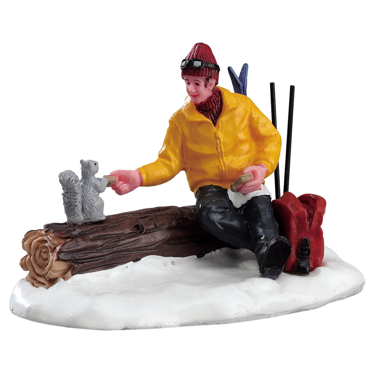 Lemax - Have A Bite Sitting Sharing Food with Squirrel Skiing Village Figure