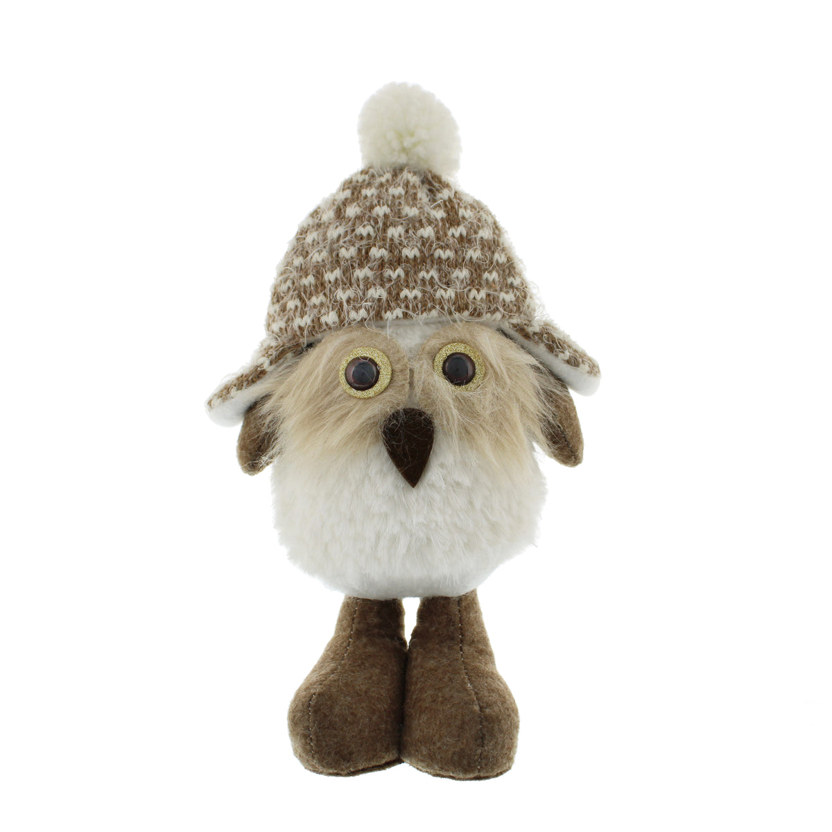 Fabric Standing White Owl with Hat Christmas Ornament