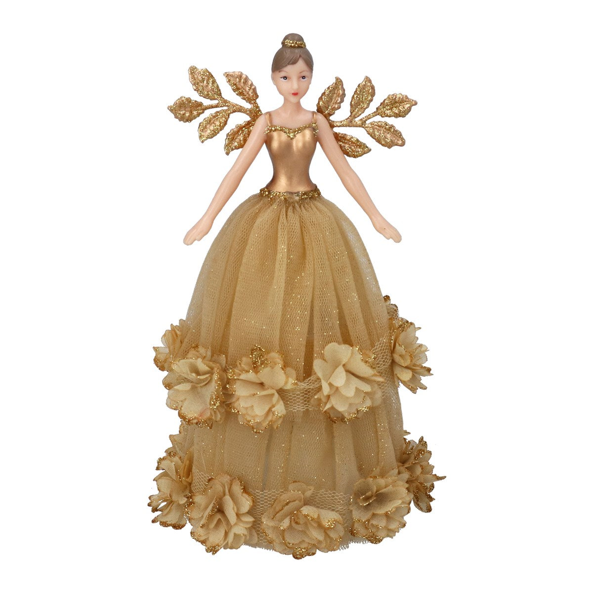 Gisela Graham - Gold Tree Top Fairy with Dahlia Bands - 18cm