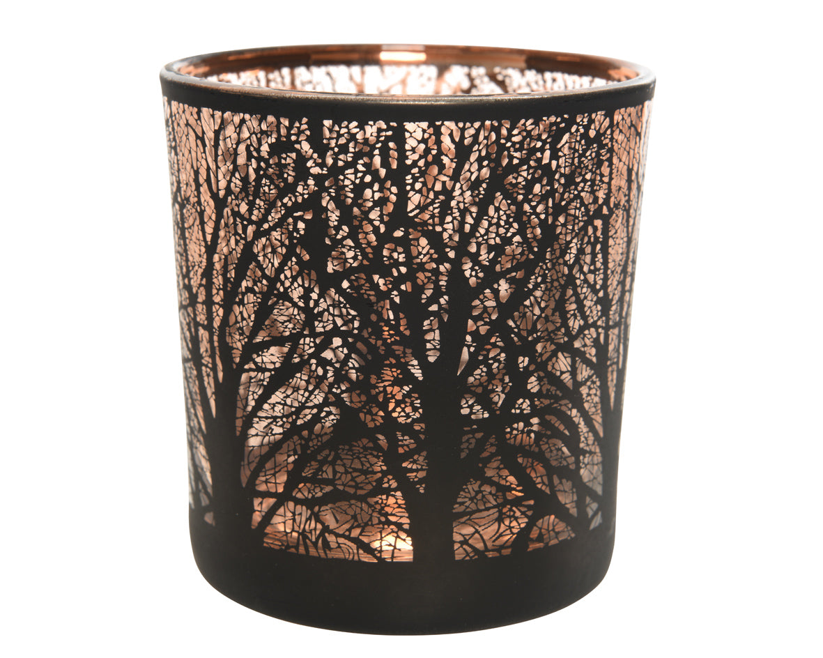 Black Antique Hurricane Tea Light Holder with Trees