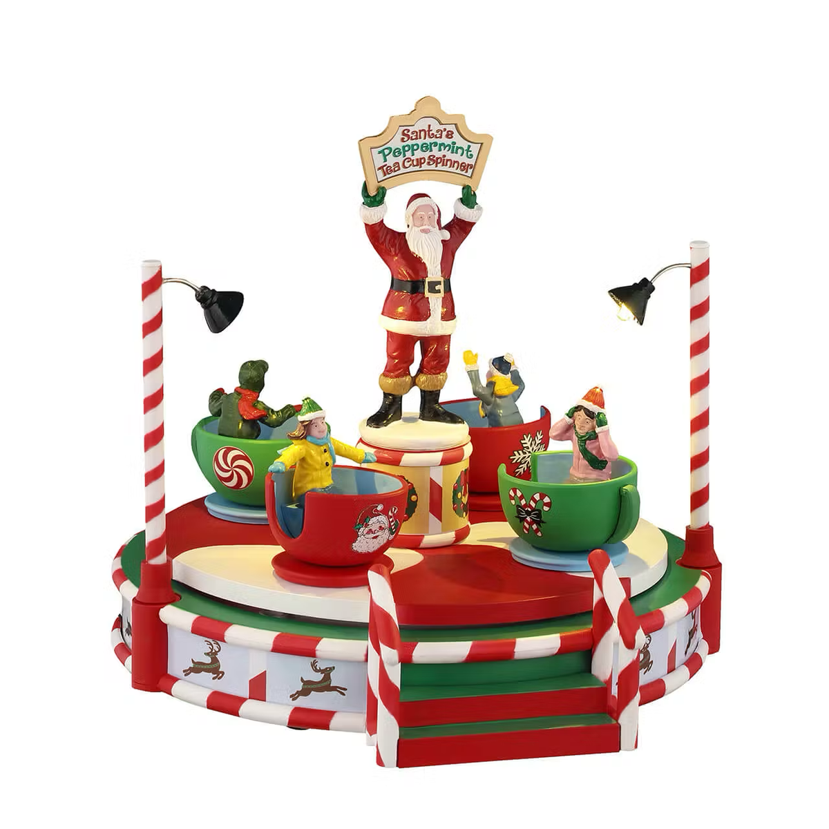 Lemax - Santa's Peppermint Teacup Spinner Fairground Ride - with Lights & Motion