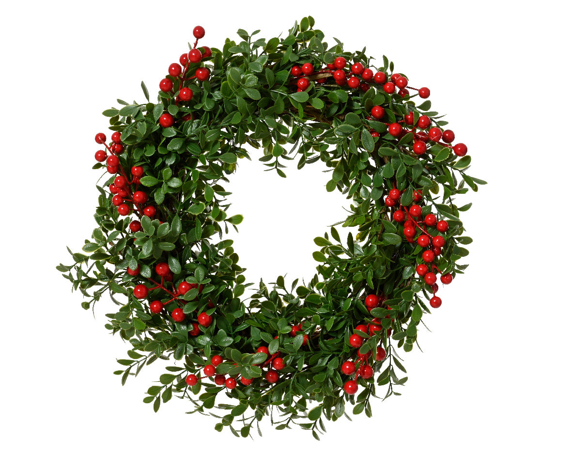 Polyester Wreath with Red Berries