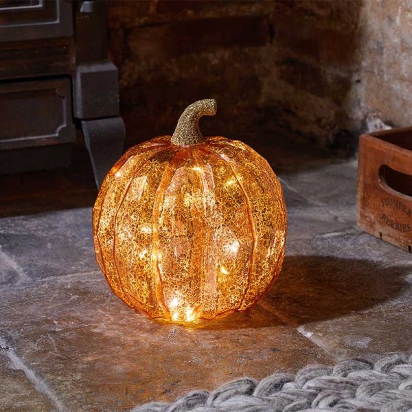 Large Autumn Glass InLit Golden Pumpkin - 19cm