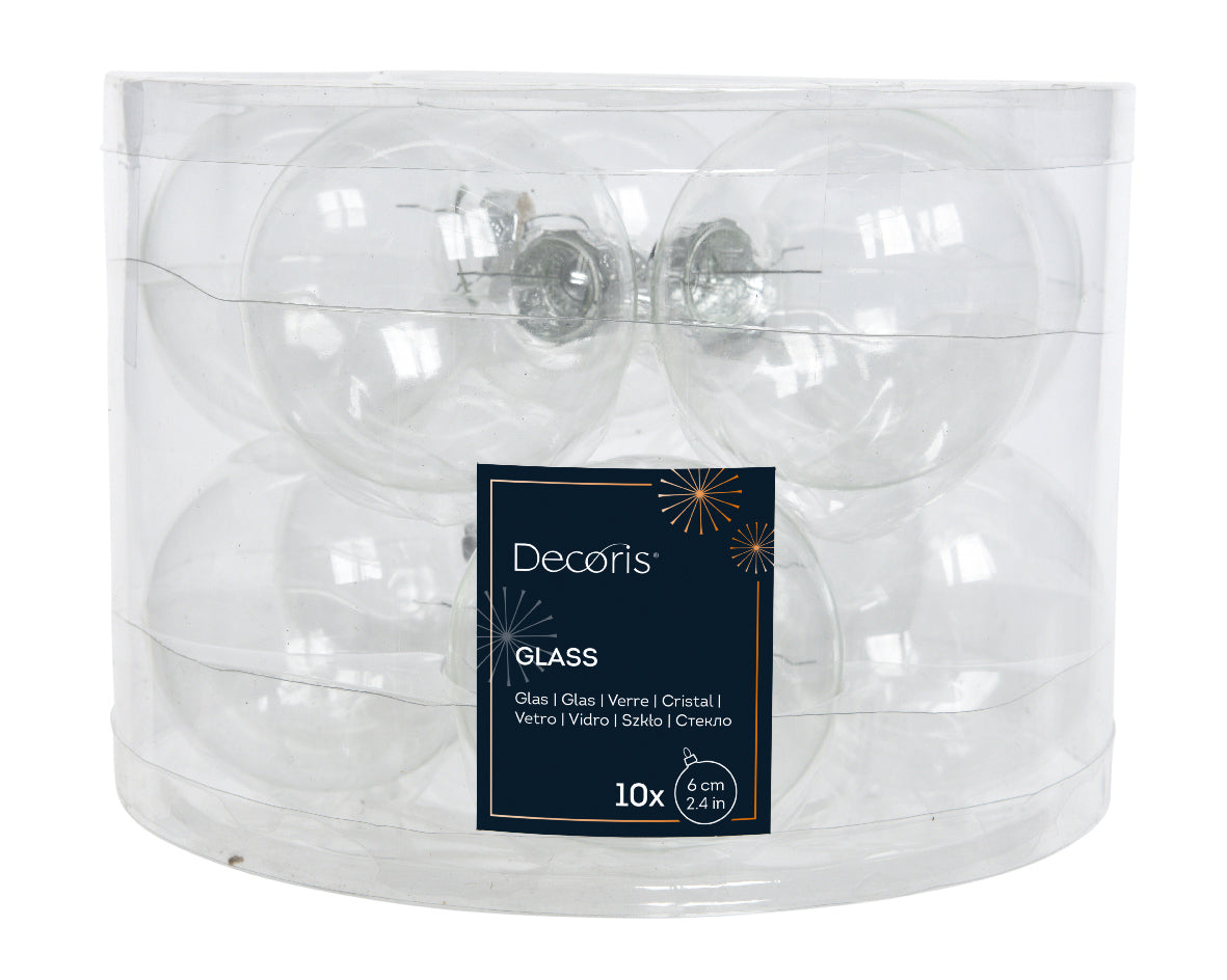 Plain Clear Transparent 6cm Glass Baubles - Tube of 10