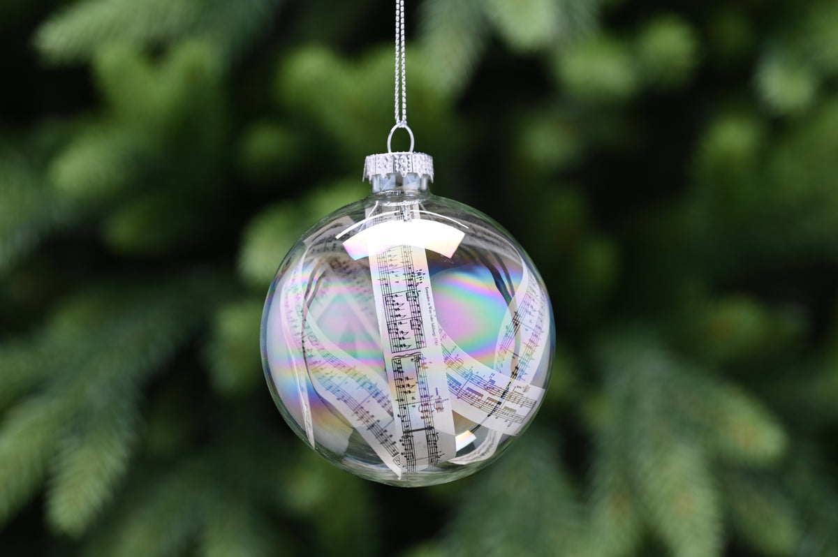 Clear Iris Glass Music Sheet Paper Christmas Tree Bauble - 8cm