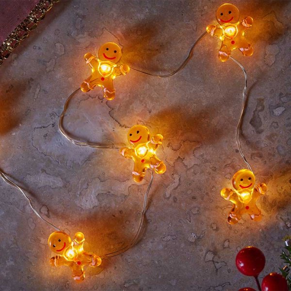 Gingerbread String Lights - Set of 20 Battery Operated