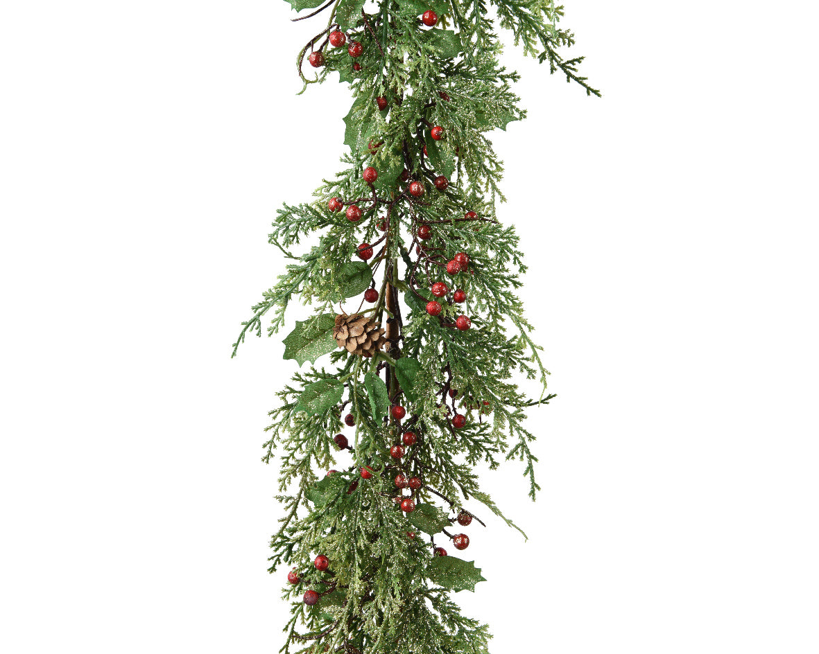 Glitter Red Berries & Pinecones Christmas Garland