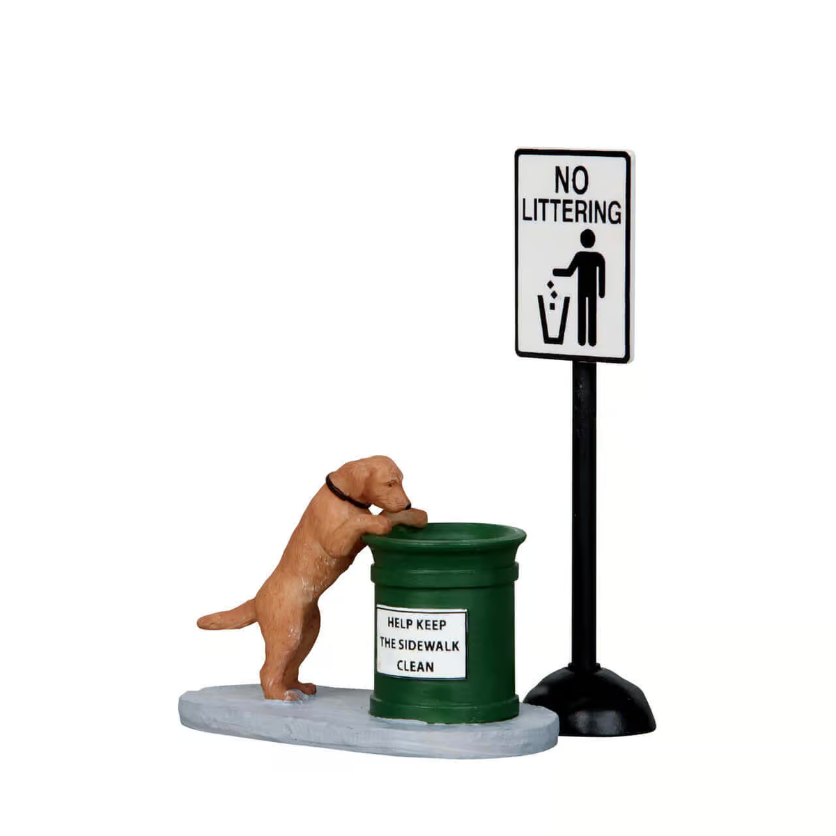 Lemax No Littering, Sign & Bin with Dog - Set of 2
