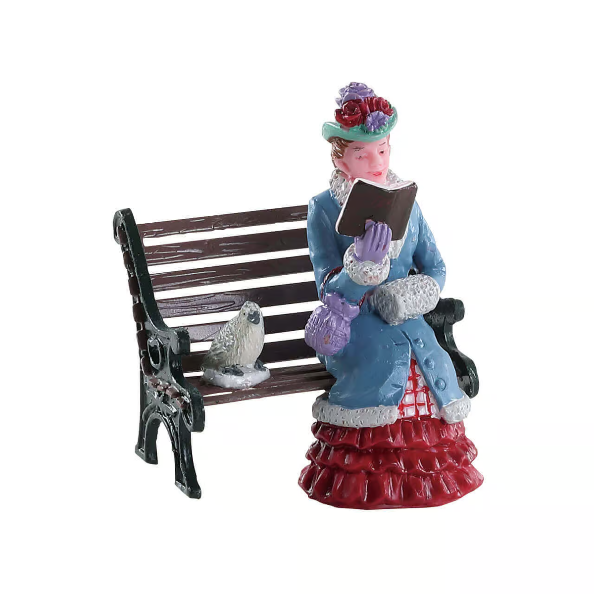 Lemax - Peace And Quiet, Lady Reading Book on Bench with Bird Christmas Village Figurine