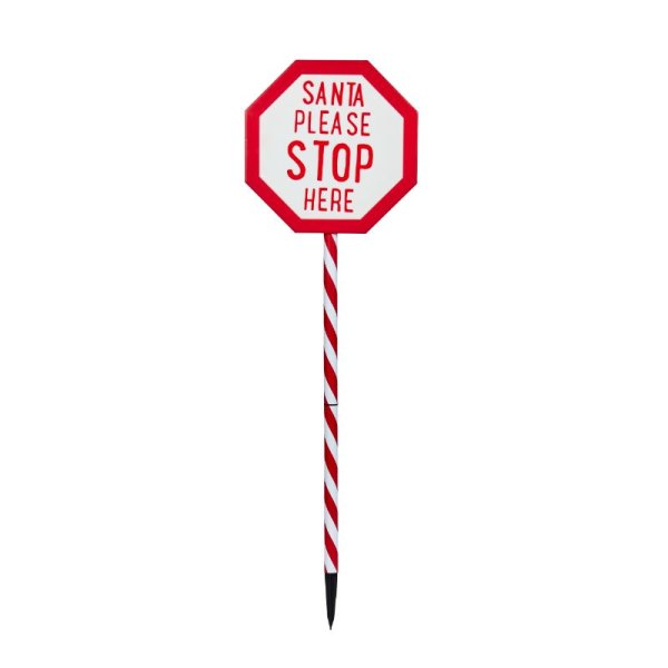 Large Light Up Santa Stop Here Candy Cane Stake - 110cm