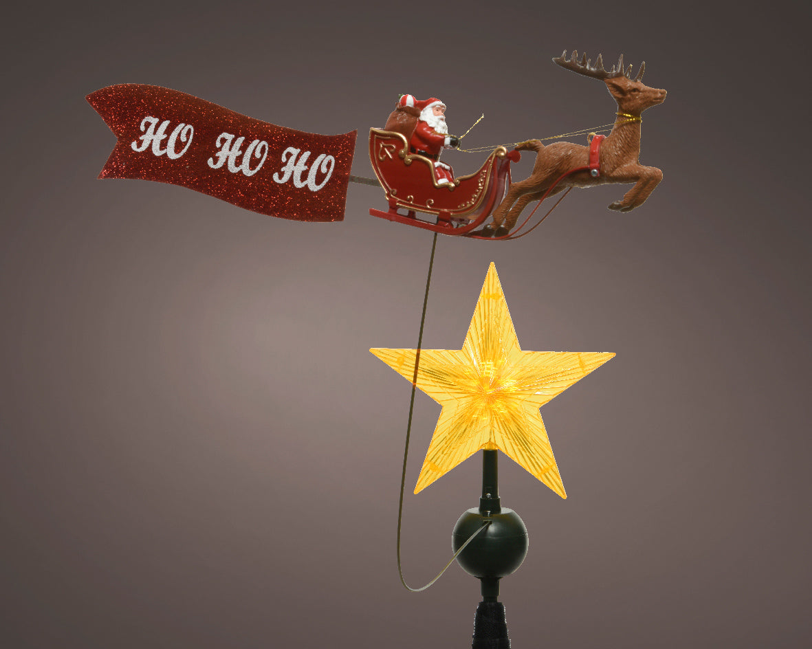 Lumineo Light Up Santa Sleigh Star Tree Topper with Motion
