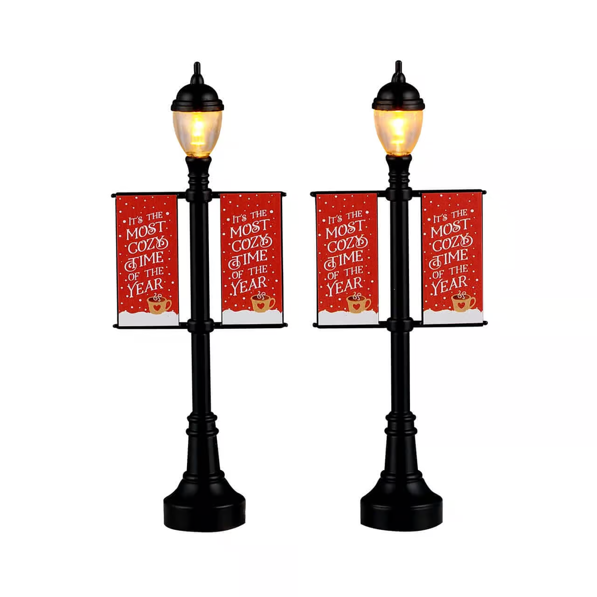 Lemax LED Light Up Lamp Post with Banners - Set of 2