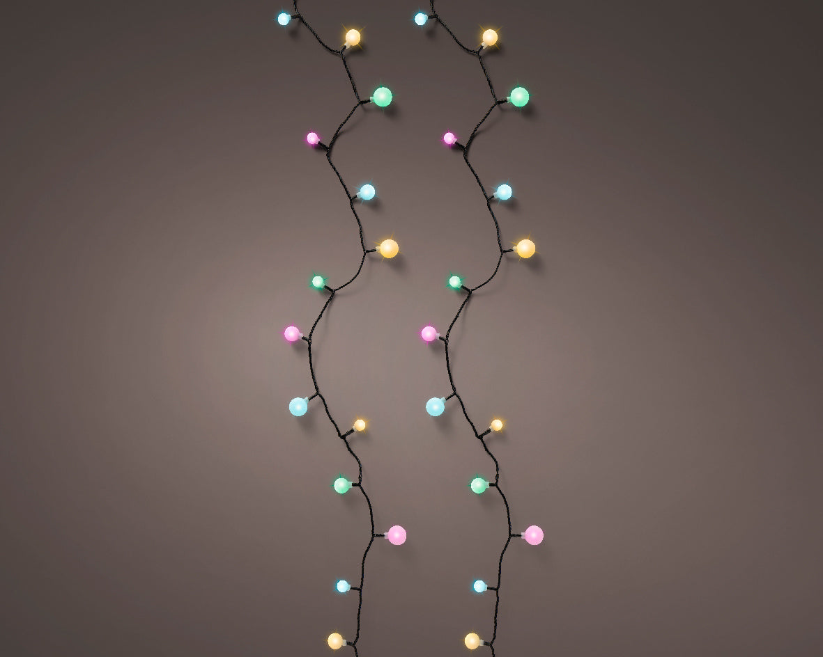 Lumineo Soft Multicoloured LED Cherry Compact Twinkle Outdoor Lights with 9m Black Cable - 120 LEDs