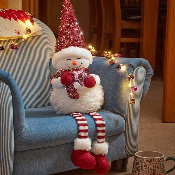 Seated SnowGirl with Dangly Legs Sequinned Snowman