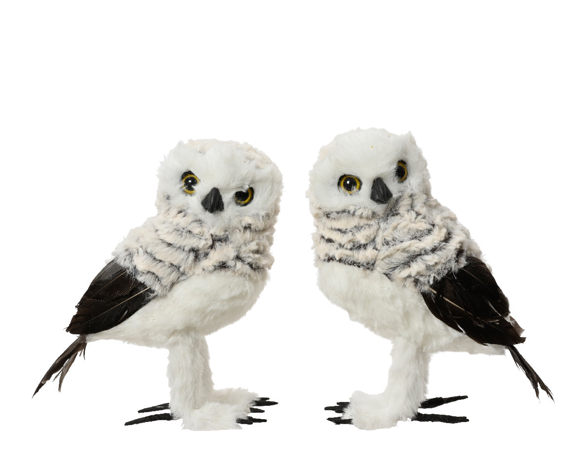 16cm Grey Christmas Owl Standing Decoration - Individual