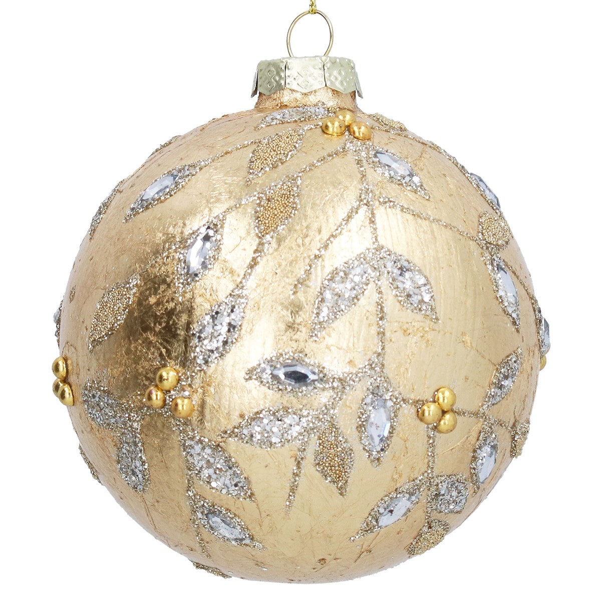 Gisela Graham - Old Foil Beaded Jewel Vine Glass Ball Bauble - 10cm