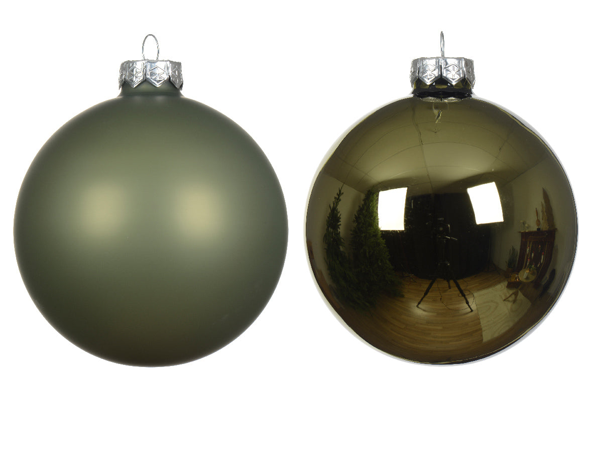 Set of 24 Mini Matt and Shiny Rosemary Green Glass Baubles - 2.5cm