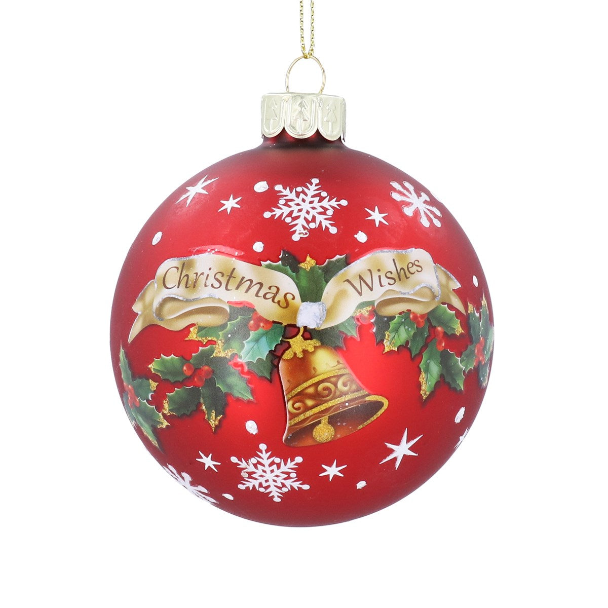 Gisela Graham - Red 'Christmas Wishes' Glass Ball Bauble - 8cm