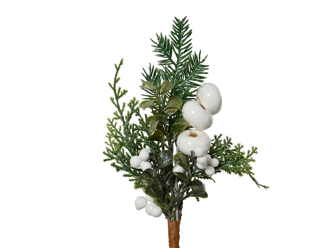 White Berries & Foliage Pick - 17cm