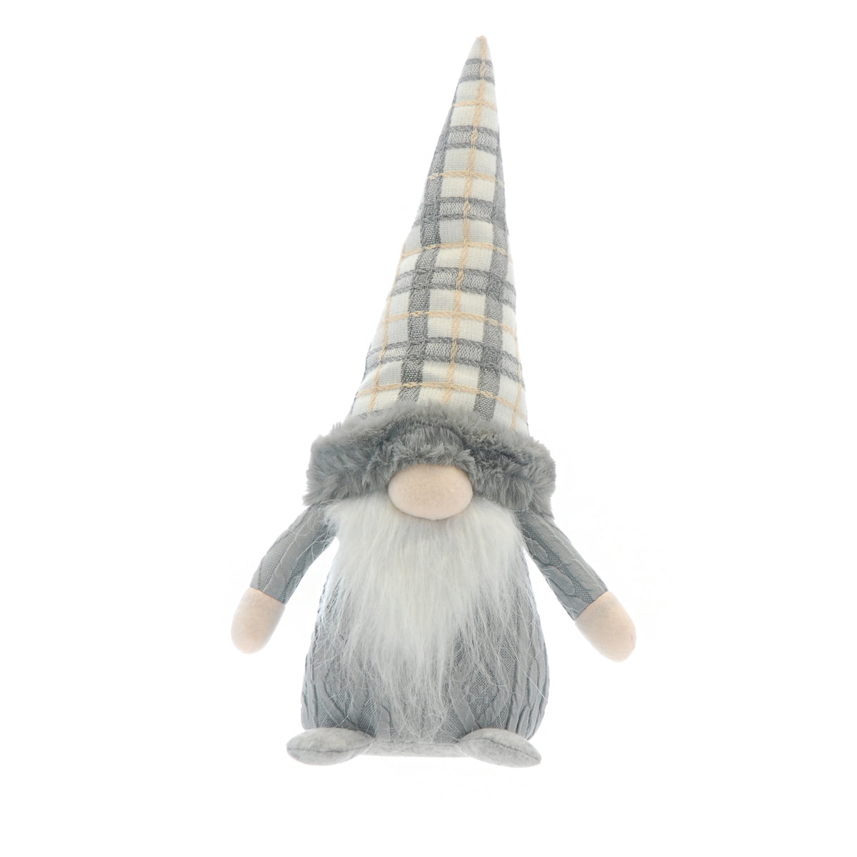 Grey Standing Gonk With Grey Tartan Hat Christmas Decoration