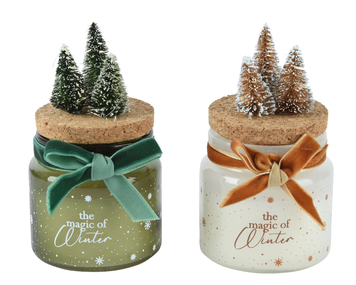 Luxury Wax Candle Jar with Gift Bow and Trees