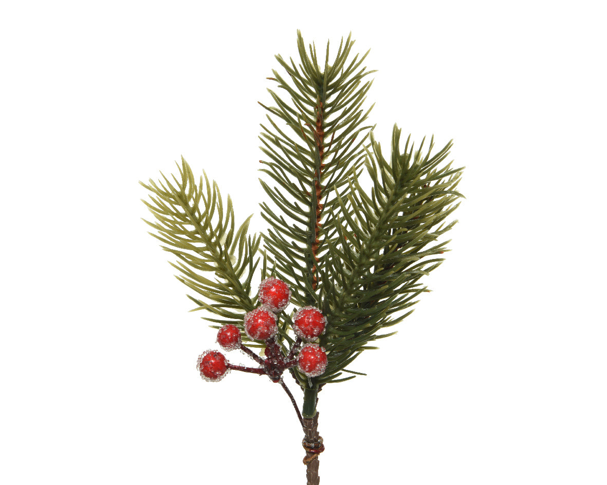 Decorative Pine Pick with Red Berries