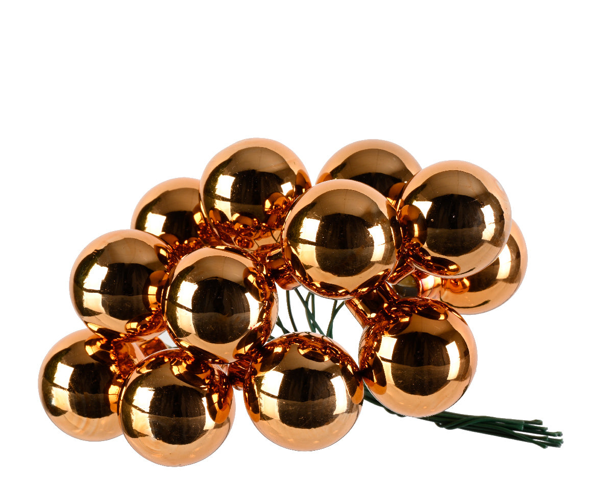 Red Copper Mini Glass Baubles on a Wire - Bunch of 10 (2cm) - Shiny Finish