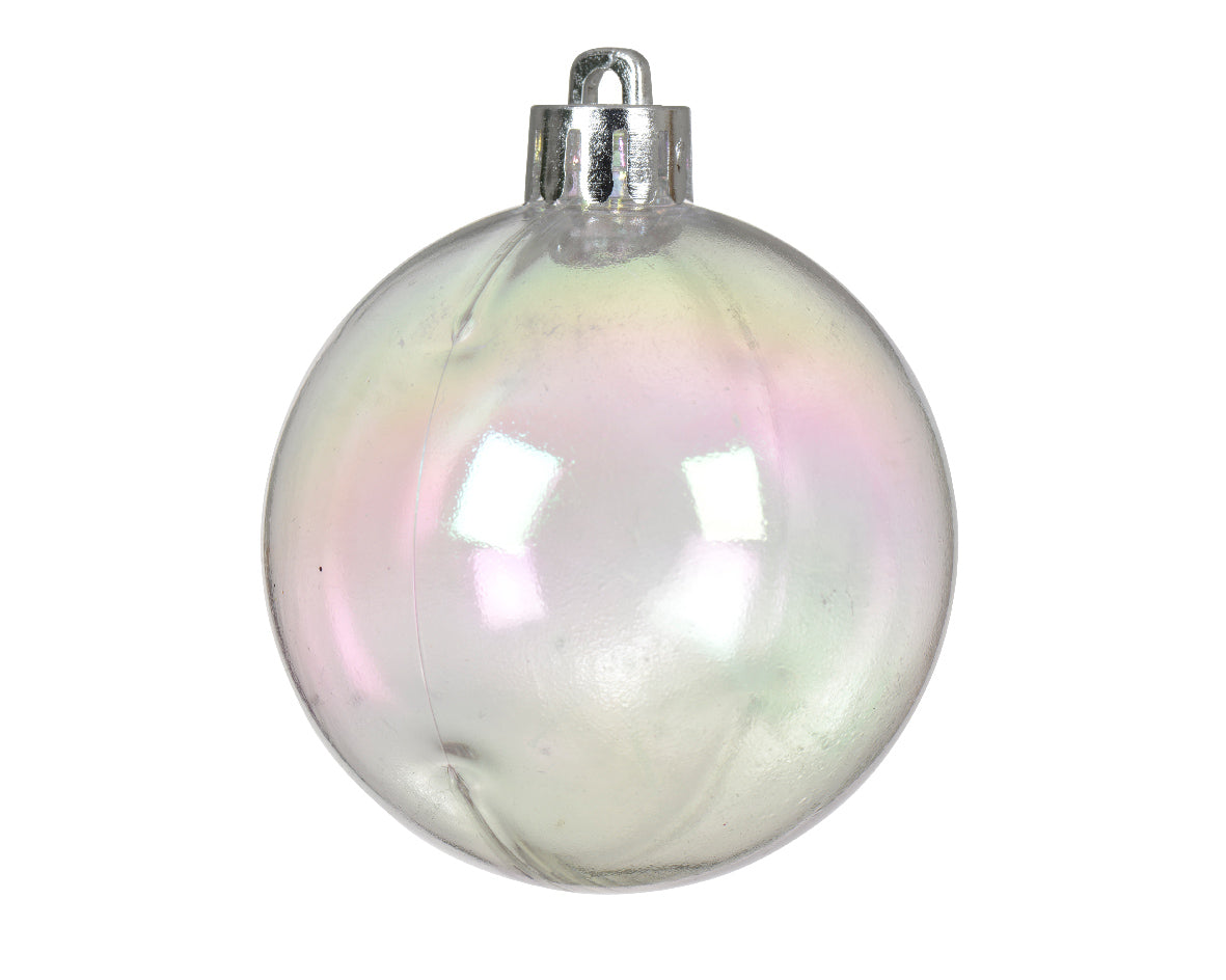 Box of 12 Transparent Iridescent Finish Shatterproof Baubles - 6cm