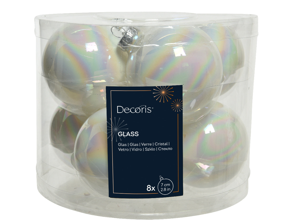 White Iridescent Shiny Glass Baubles - Tube of 8