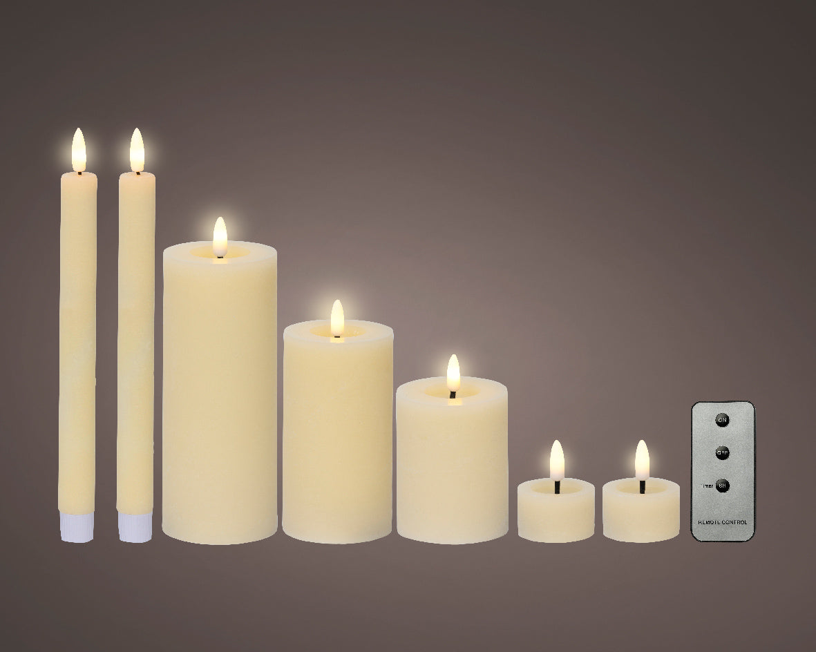 LED Cream Wax Candle with Flame Effect & Remote Control - Set of 7