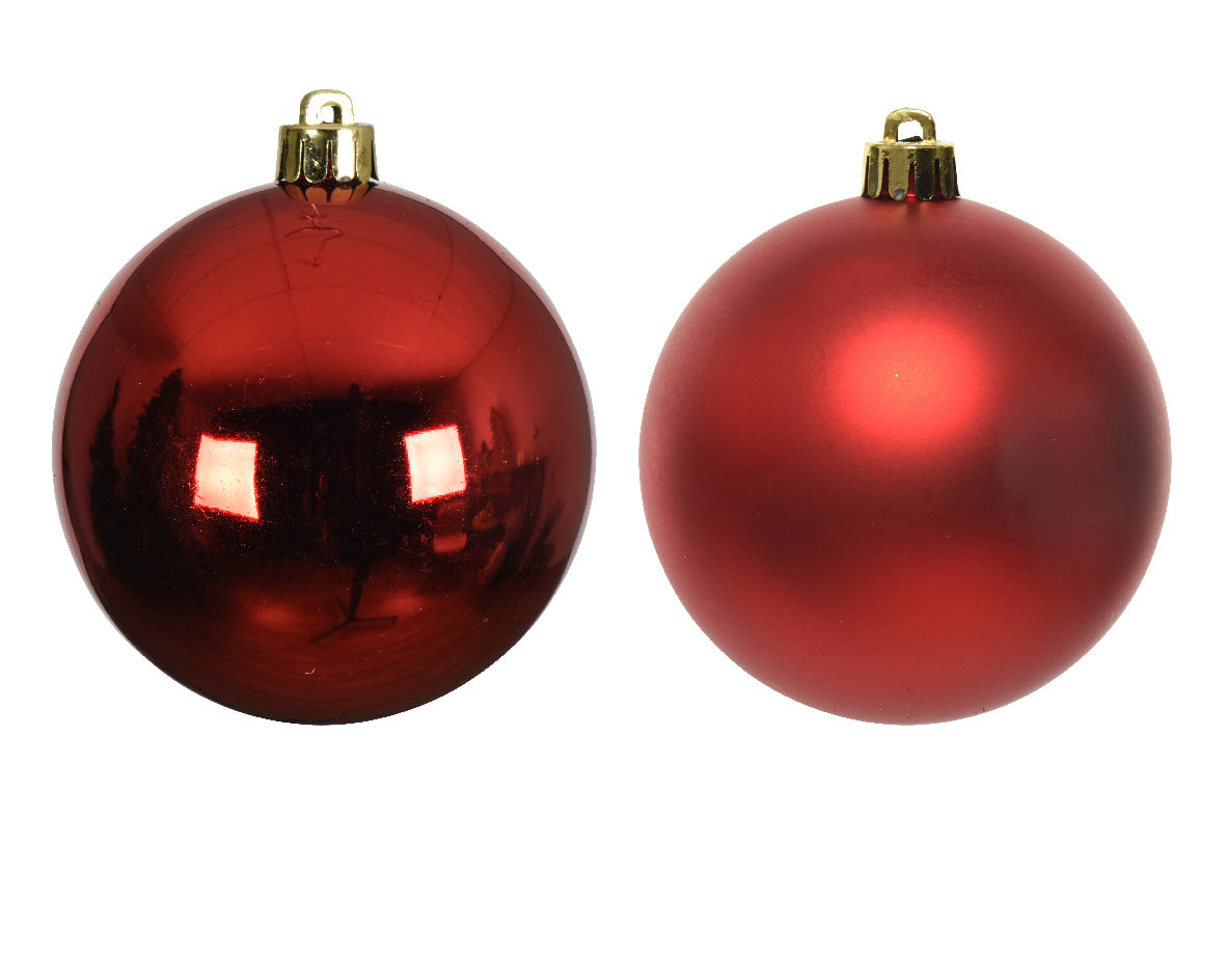 Christmas Red Shatterproof Shiny and Matt Baubles - Box of 12