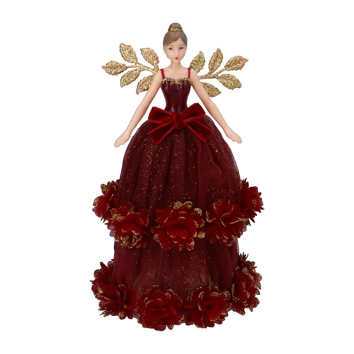 Gisela Graham - Burgundy Tree Top Fairy with Dahlia Bands - 18cm