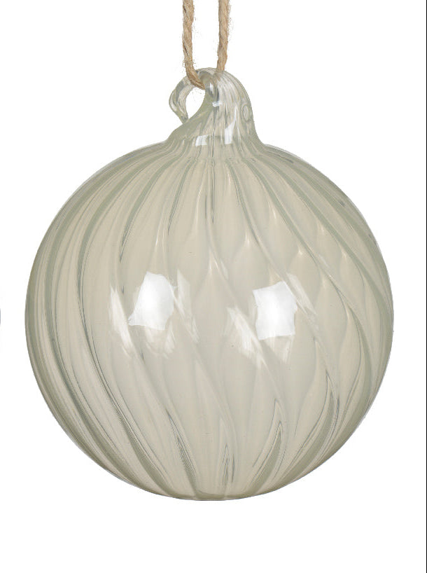 Green / Clear Glass Bauble with Swirl Detailing - 8cm