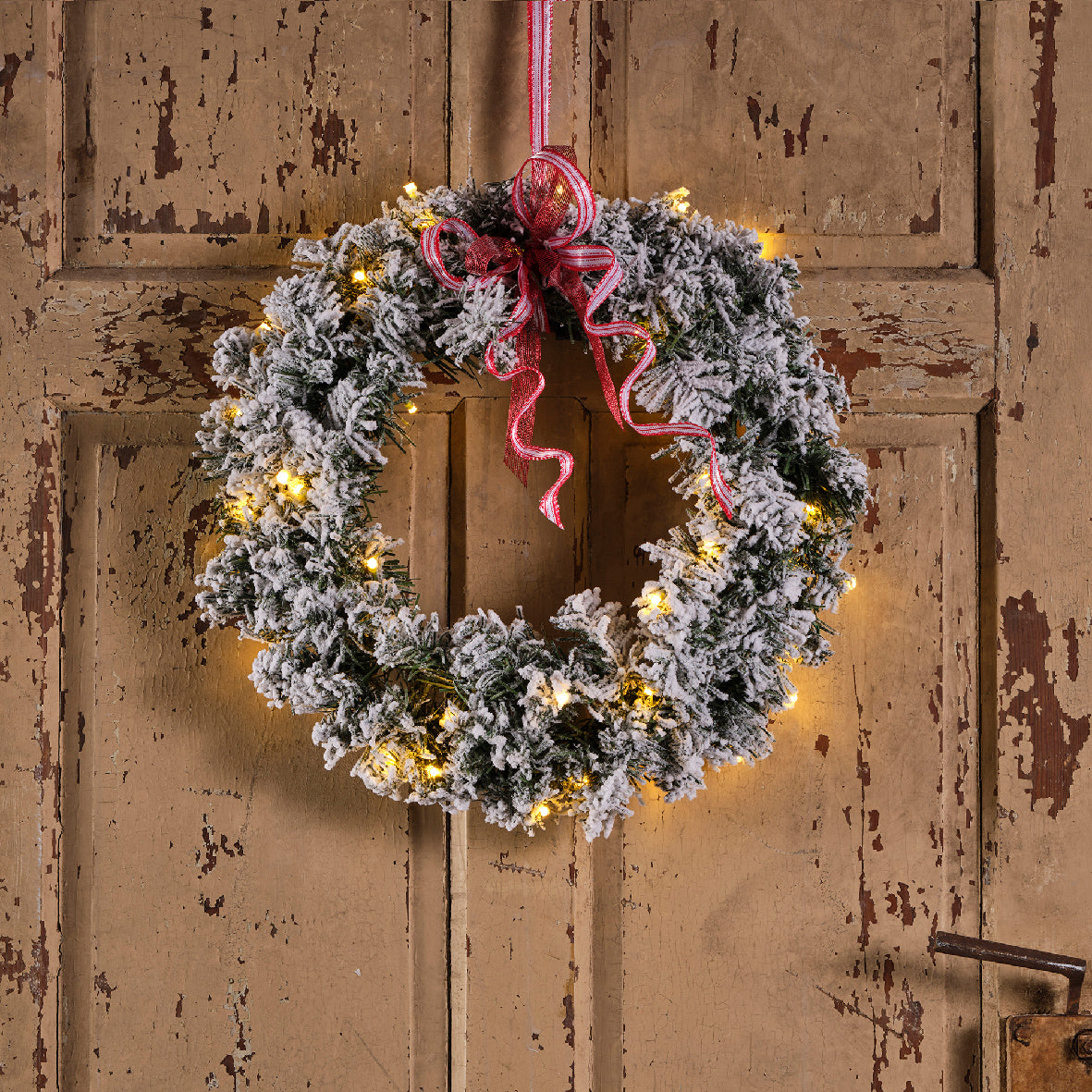 Snowy Imperial Pre-Lit Wreath with Battery-Operated Lights