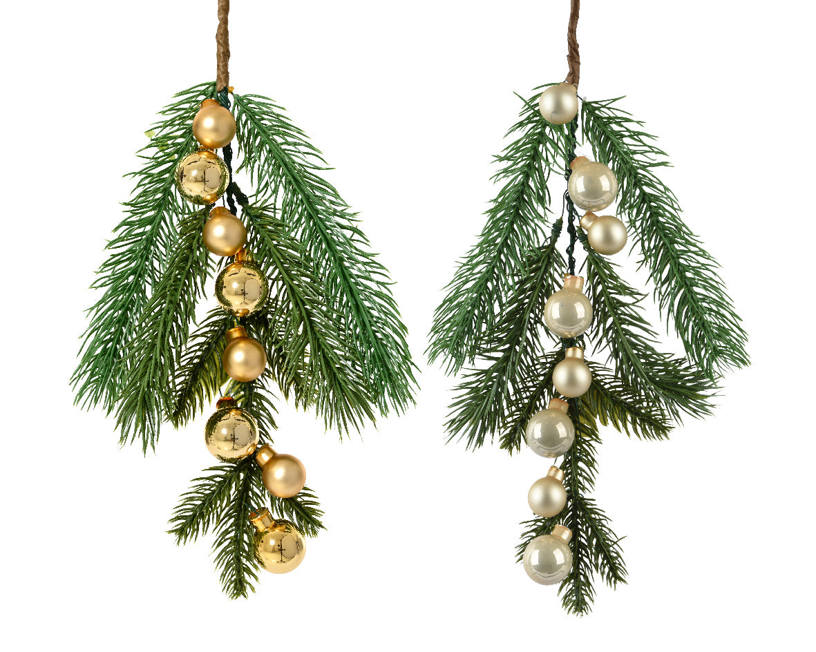 Christmas Branch with Pearl or Gold Shiny and Matte Baubles