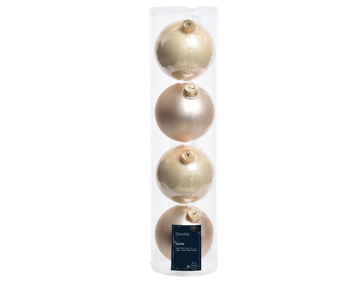 Large Pearl Glass Baubles with Matt & Shiny Finish 10cm - Pack of 4