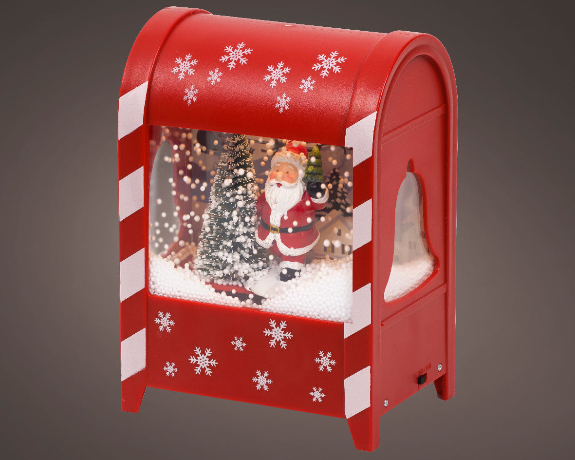 Red Light Up Santa Snowfall Effect Mailbox Decoration