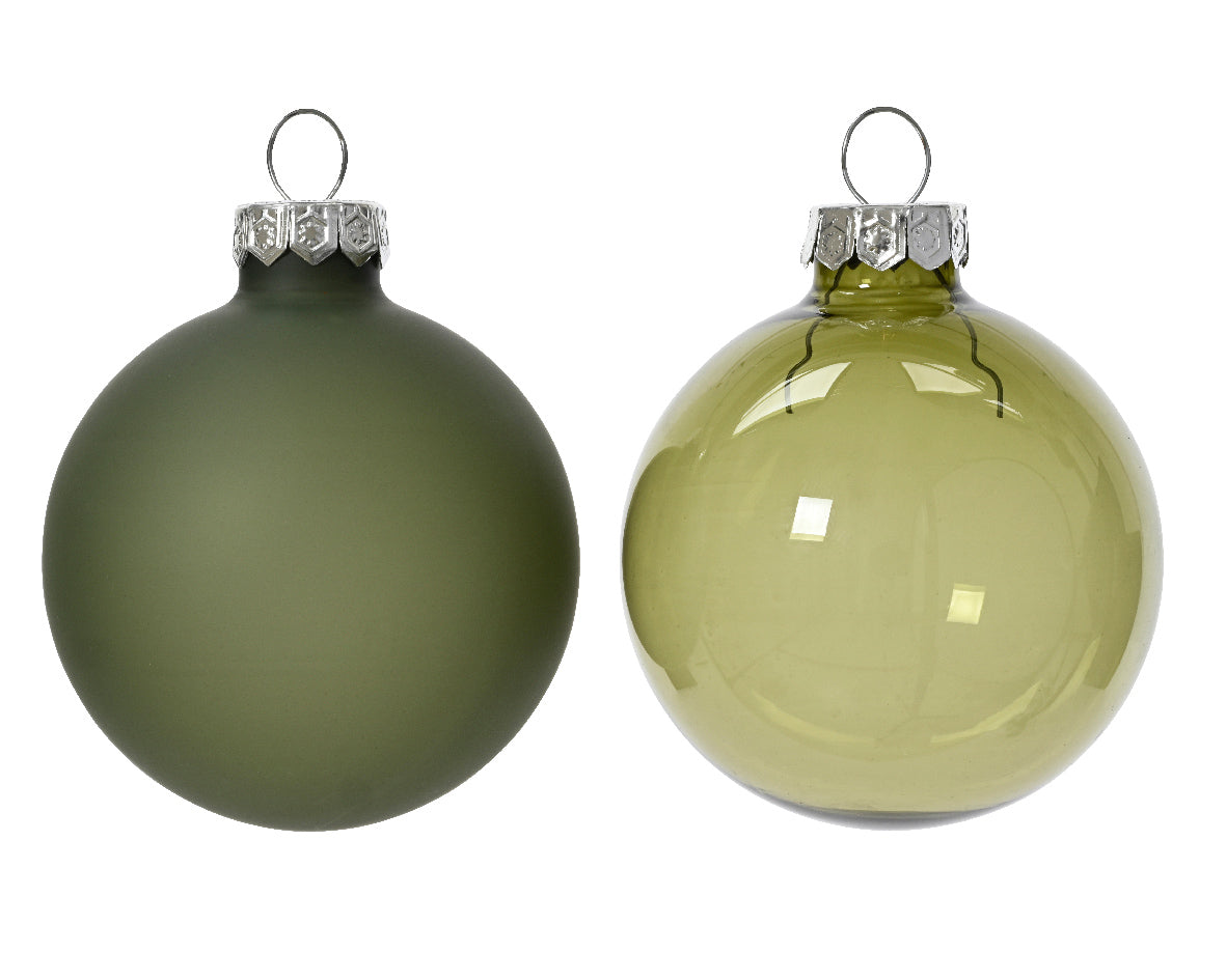 Rosemary Green Transparent Glass Shiny and Matte Baubles 6cm - Box of 6