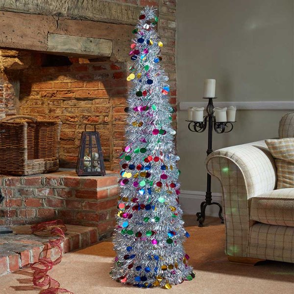 1.5m Pop-Up Silver Gatsby Tinsel Christmas Tree