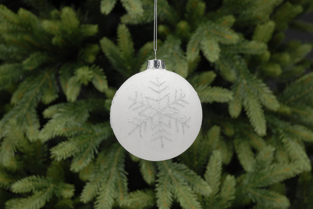 White Glass With Glitter Snowflake Christmas Bauble