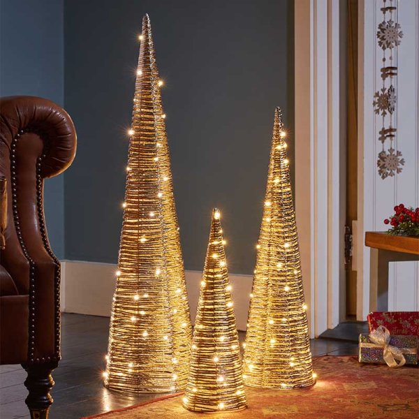 Champagne Braid Light Up TreeBelisks - Set of 3
