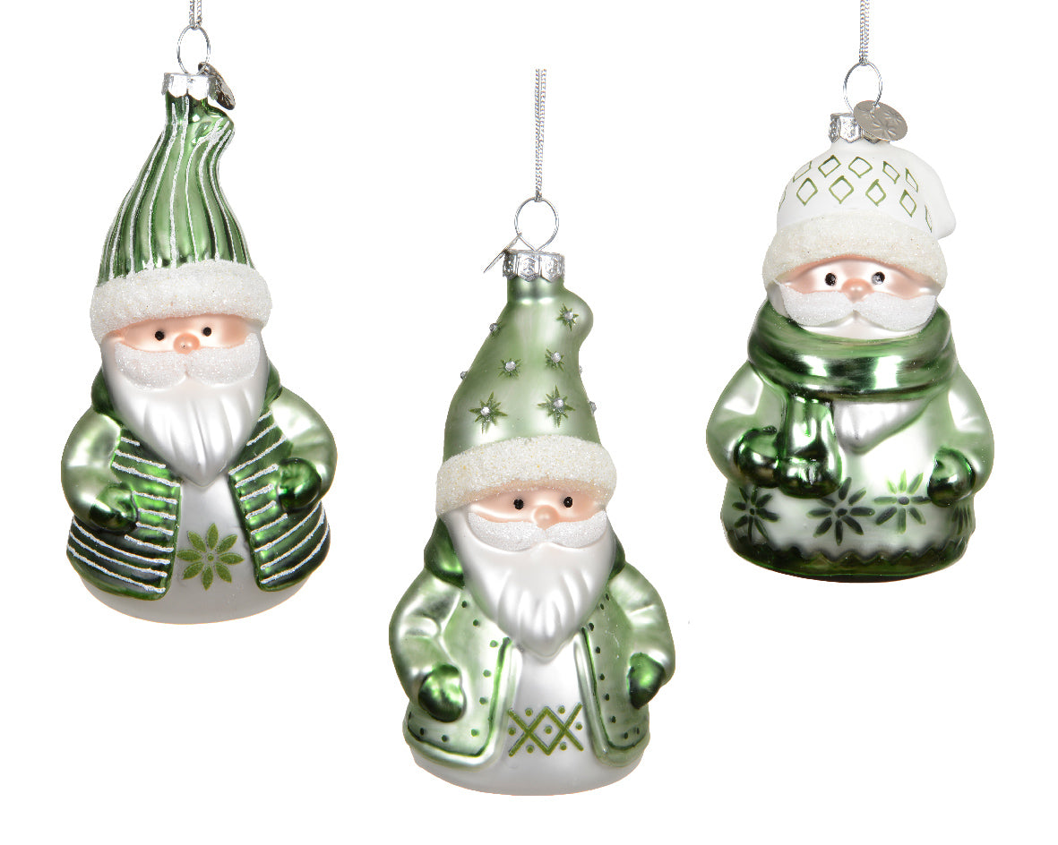 Santa Matcha Green Glass Christmas Bauble